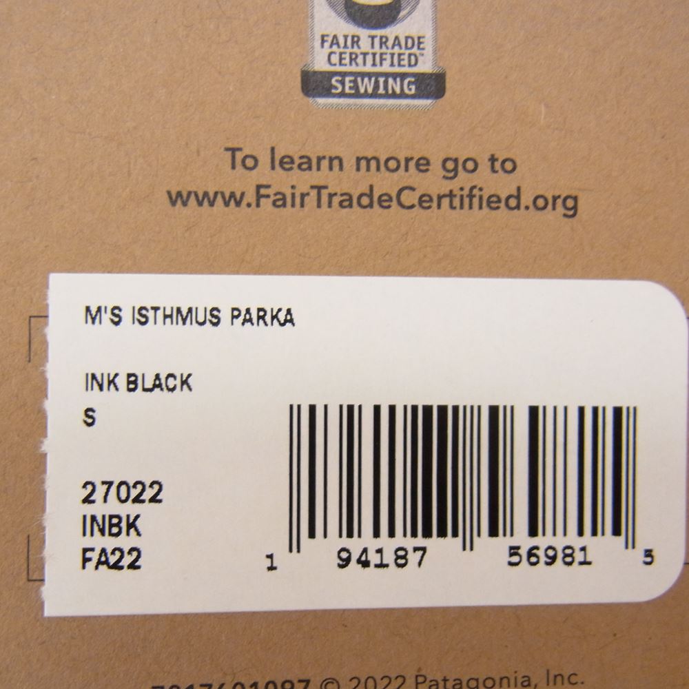 patagonia パタゴニア 22AW 27022 Isthmus Parka イスマス パーカー マウンテン ジャケット　ブラック S【極上美品】【中古】