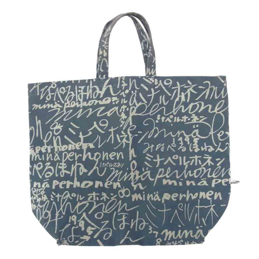 mina perhonen ミナペルホネン ya9858 minape ミナペ ロゴ トート バッグ ブルー系【中古】