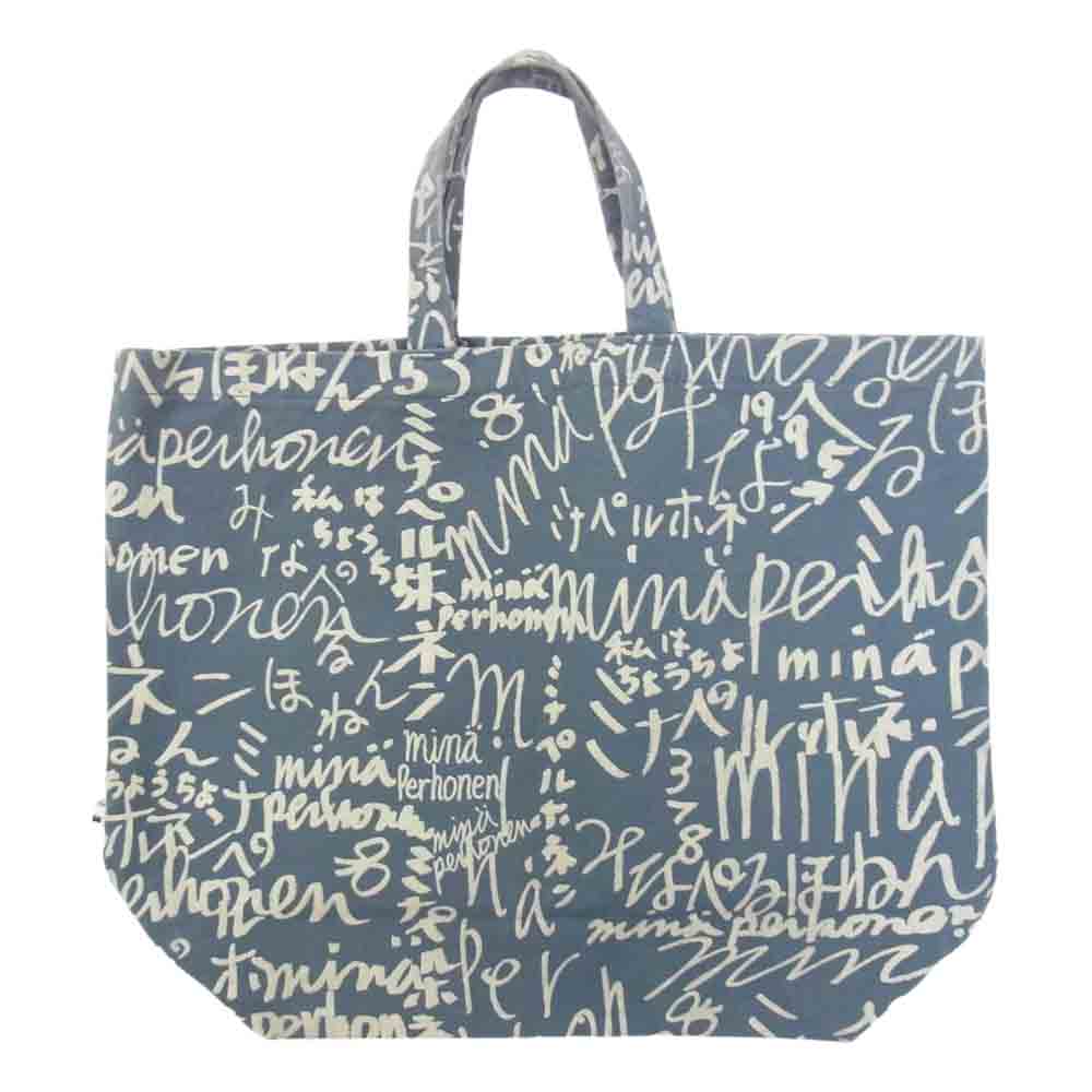 mina perhonen ミナペルホネン ya9858 minape ミナペ ロゴ トート バッグ ブルー系【中古】