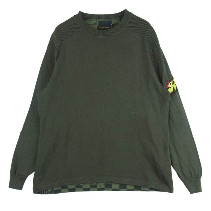 HYSTERIC GLAMOUR ヒステリックグラマー 02183NS08 ラグラン 切替 裏地チェック 長袖 Tシャツ カットソー カーキ系 S【中古】