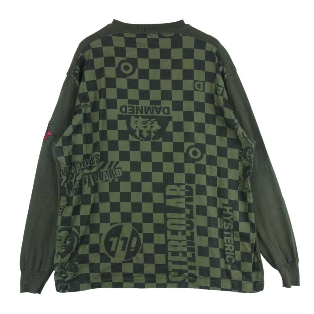 HYSTERIC GLAMOUR ヒステリックグラマー 02183NS08 ラグラン 切替 裏地チェック 長袖 Tシャツ カットソー カーキ系 S【中古】