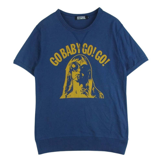 HYSTERIC GLAMOUR ヒステリックグラマー 0232CT16 GO BABY GO GO スウェット生地 半袖 Tシャツ ネイビー系 S【中古】
