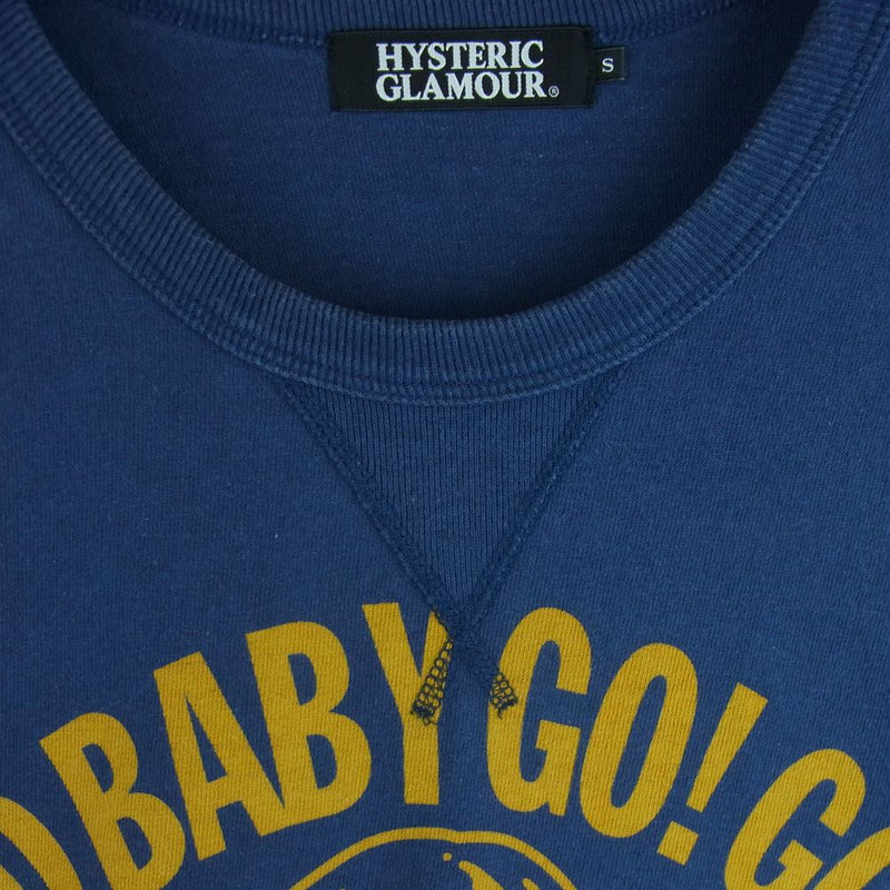 HYSTERIC GLAMOUR ヒステリックグラマー 0232CT16 GO BABY GO GO スウェット生地 半袖 Tシャツ ネイビー系 S【中古】