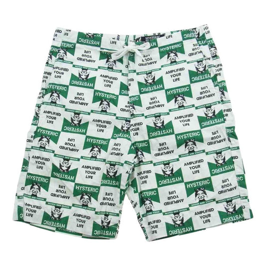 HYSTERIC GLAMOUR ヒステリックグラマー 02201AM03 SEE NO EVIL 総柄 イージー ショーツ ハーフパンツ グリーン系 S【中古】
