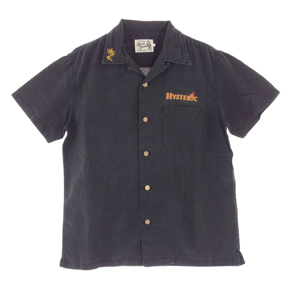 HYSTERIC GLAMOUR ヒステリックグラマー 02172AH07 HIDDEN PARADISE 刺繍 ハイデンパラダイス ボーリング 半袖 シャツ ブラック系 S【中古】