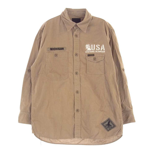 HYSTERIC GLAMOUR ヒステリックグラマー 0222AH02 USA pt ガールプリント ミリタリー ワーク シャツ ブラウン系 S【中古】
