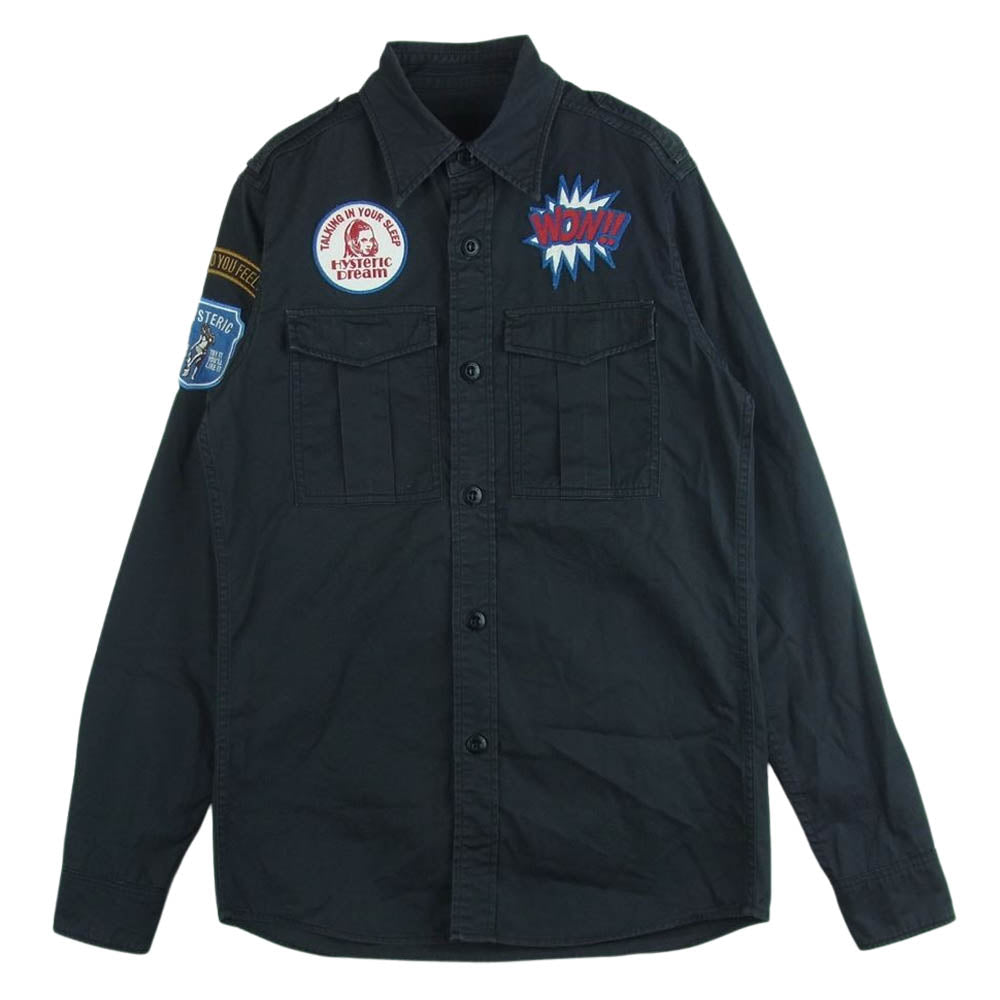 HYSTERIC GLAMOUR ヒステリックグラマー 0233AH06 WON HYSTERIC DREAM ガールワッペン付き 長袖 ミリタリー ワーク シャツ ダークグレー系 S【中古】