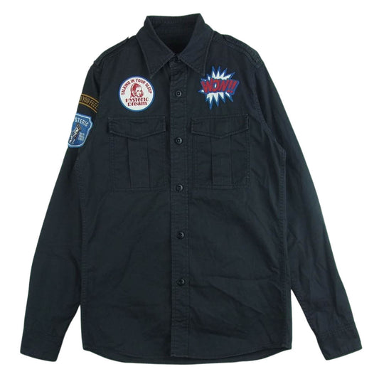 HYSTERIC GLAMOUR ヒステリックグラマー 0233AH06 WON HYSTERIC DREAM ガールワッペン付き 長袖 ミリタリー ワーク シャツ ダークグレー系 S【中古】