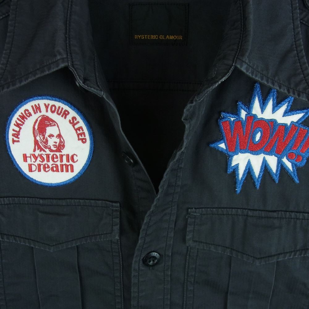 HYSTERIC GLAMOUR ヒステリックグラマー 0233AH06 WON HYSTERIC DREAM ガールワッペン付き 長袖 ミリタリー ワーク シャツ ダークグレー系 S【中古】
