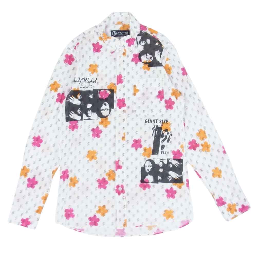 HYSTERIC GLAMOUR ヒステリックグラマー 0433AH01 ANDY WARHOL アンディウォーホル フラワー モナリザ プリント 総柄 長袖 シャツ ホワイト系 S【中古】