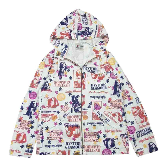HYSTERIC GLAMOUR ヒステリックグラマー 0232AB02 ガールPT総柄 プリント フルジップ パーカー ホワイト系 マルチカラー系 S【中古】