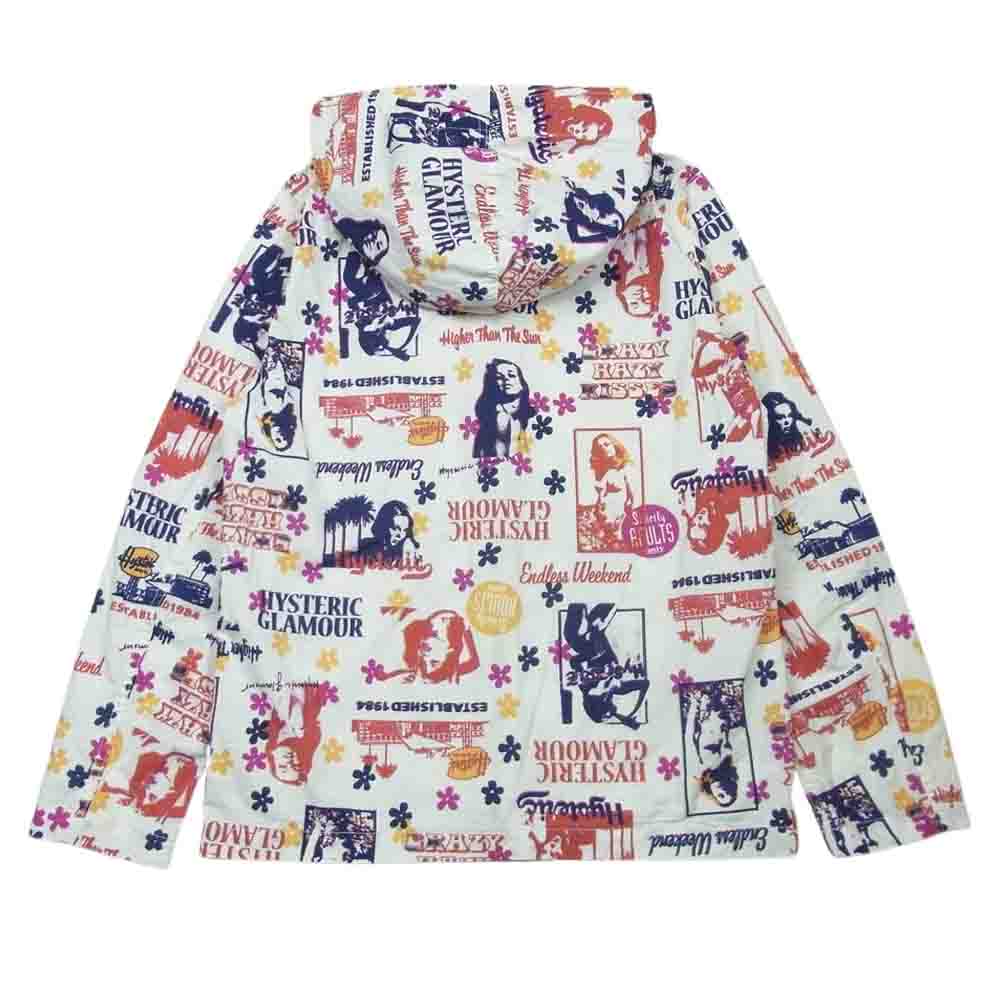 HYSTERIC GLAMOUR ヒステリックグラマー 0232AB02 ガールPT総柄 プリント フルジップ パーカー ホワイト系 マルチカラー系 S【中古】