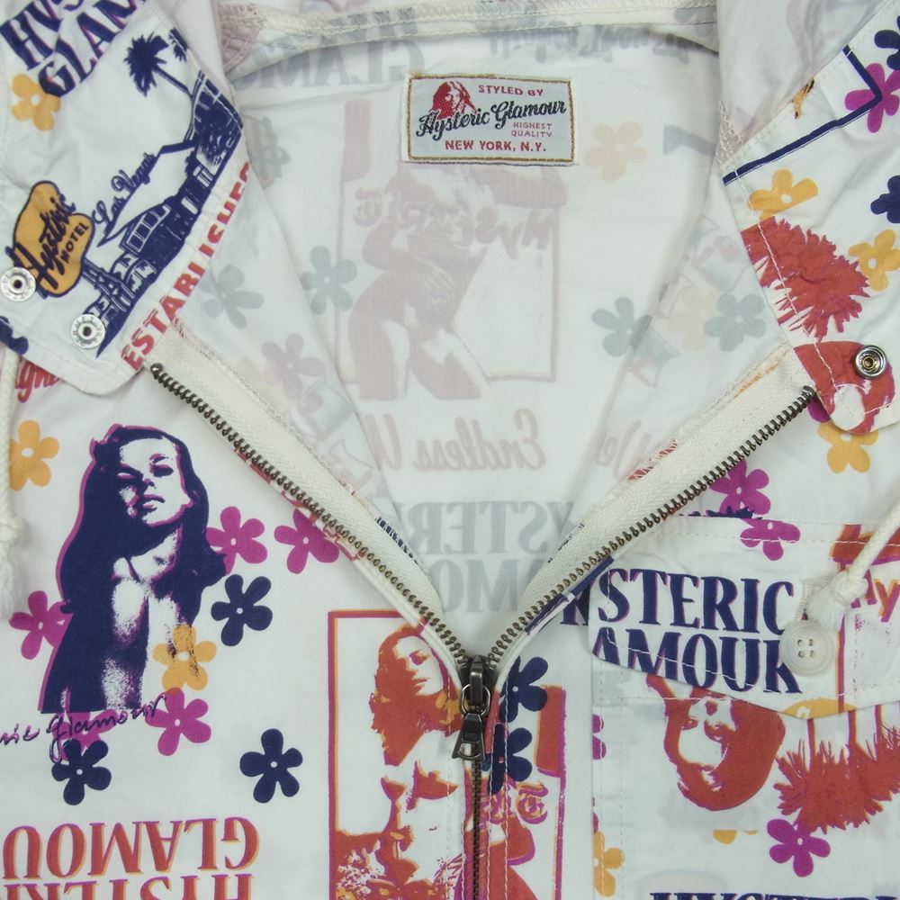 HYSTERIC GLAMOUR ヒステリックグラマー 0232AB02 ガールPT総柄 プリント フルジップ パーカー ホワイト系 マルチカラー系 S【中古】