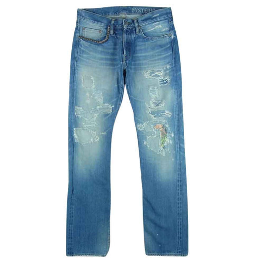 HYSTERIC GLAMOUR ヒステリックグラマー 0251AP08 PPR加工 スタッズ クラッシュリペア加工 ダメージ デニム パンツ ジーンズ インディゴブルー系 30【中古】