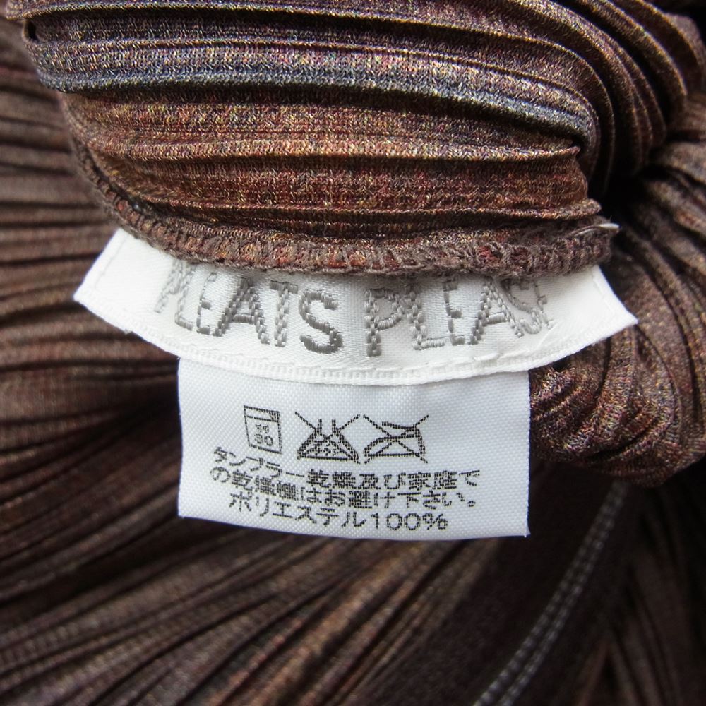 PLEATS PLEASE プリーツプリーズ イッセイミヤケ 11AW  PP14-JC463 プリーツ加工 レザー 転写 プリント ジップ ブラウス シャツ 長袖 ブラウン系 3【美品】【中古】