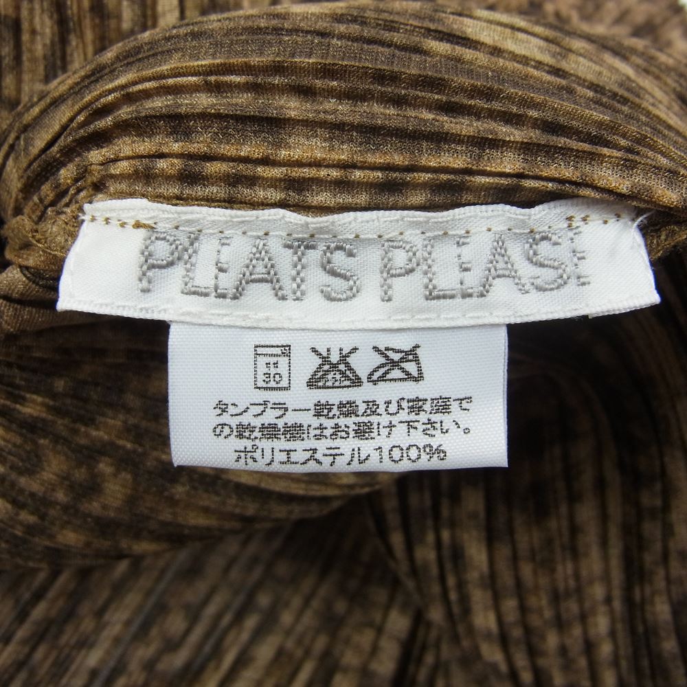 PLEATS PLEASE プリーツプリーズ イッセイミヤケ PP64-JC431 プリーツ加工 ケーブル編み転写プリント ボトルネック ジップ ジャケット  ブラウン系 3【美品】【中古】