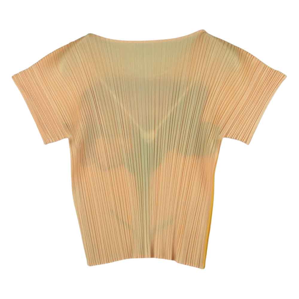 PLEATS PLEASE プリーツプリーズ イッセイミヤケ PP06-JK110 プリーツ加工 カーネーション フラワー 転写 カットソー 半袖 イエロー系 3【美品】【中古】