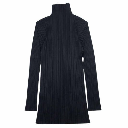 PLEATS PLEASE プリーツプリーズ イッセイミヤケ PP04-JK604 プリーツ加工 ロング ボトルネック カットソー  ブラック ブラック系 3【美品】【中古】