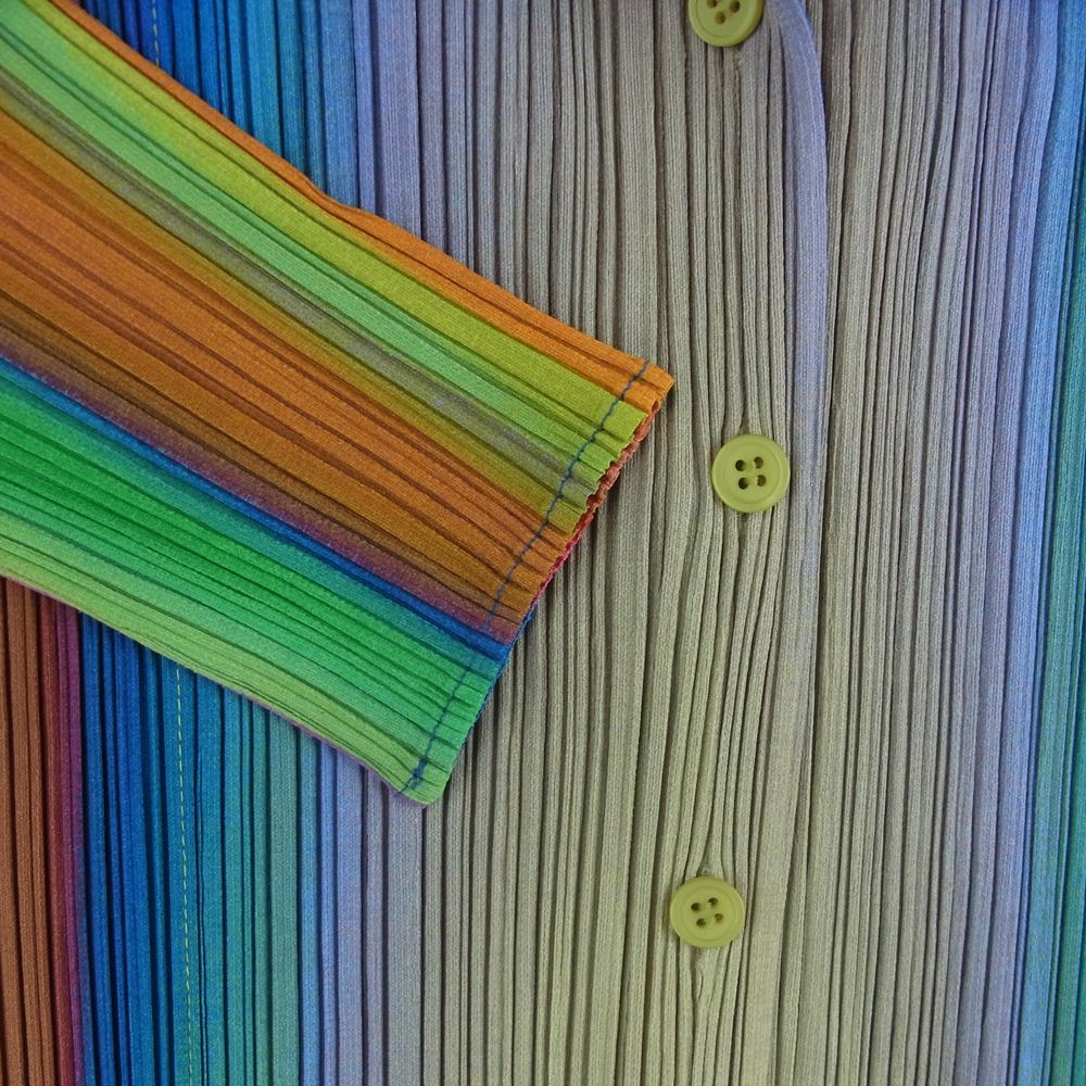 PLEATS PLEASE プリーツプリーズ イッセイミヤケ PP79-JK724 プリーツ加工 レインボーグラデーション ブラウス シャツ 長袖 レインボー系 3【美品】【中古】