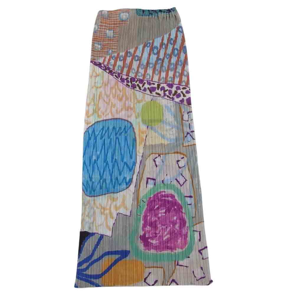 PLEATS PLEASE プリーツプリーズ イッセイミヤケ PP12-JG411 プリーツ加工 イラスト 総柄 プリント スカート マルチカラー系 2【美品】【中古】