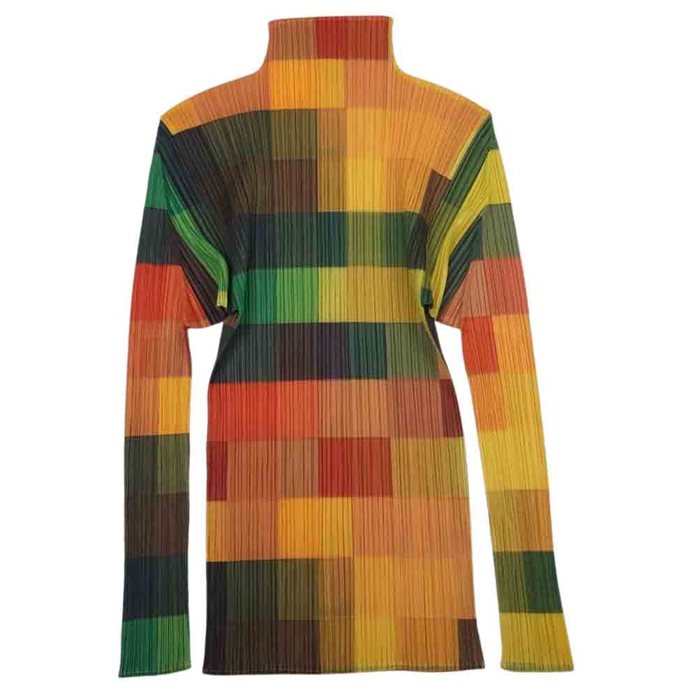 PLEATS PLEASE プリーツプリーズ イッセイミヤケ PP83-JK804 プリーツ加工 マルチカラー サイドスリット ボトルネック 長袖 カットソー  マルチカラー系 3【美品】【中古】