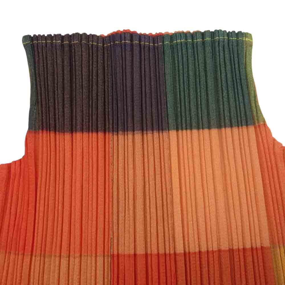 PLEATS PLEASE プリーツプリーズ イッセイミヤケ PP83-JK804 プリーツ加工 マルチカラー サイドスリット ボトルネック 長袖 カットソー  マルチカラー系 3【美品】【中古】