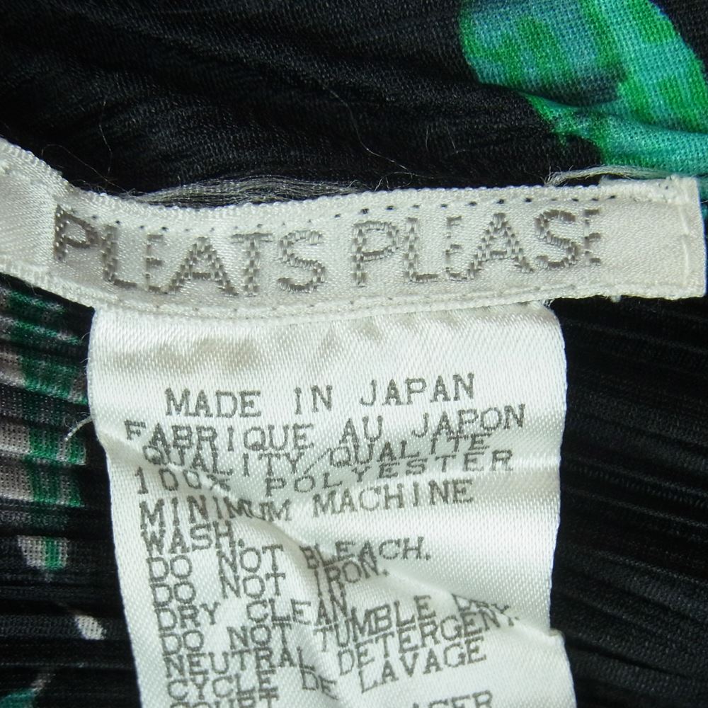 PLEATS PLEASE プリーツプリーズ イッセイミヤケ PP81-JK590 プリーツ加工 シーサー 総柄 スキッパー プルオーバー ブラウス シャツ 長袖 ブラック系 マルチカラー系 3【美品】【中古】