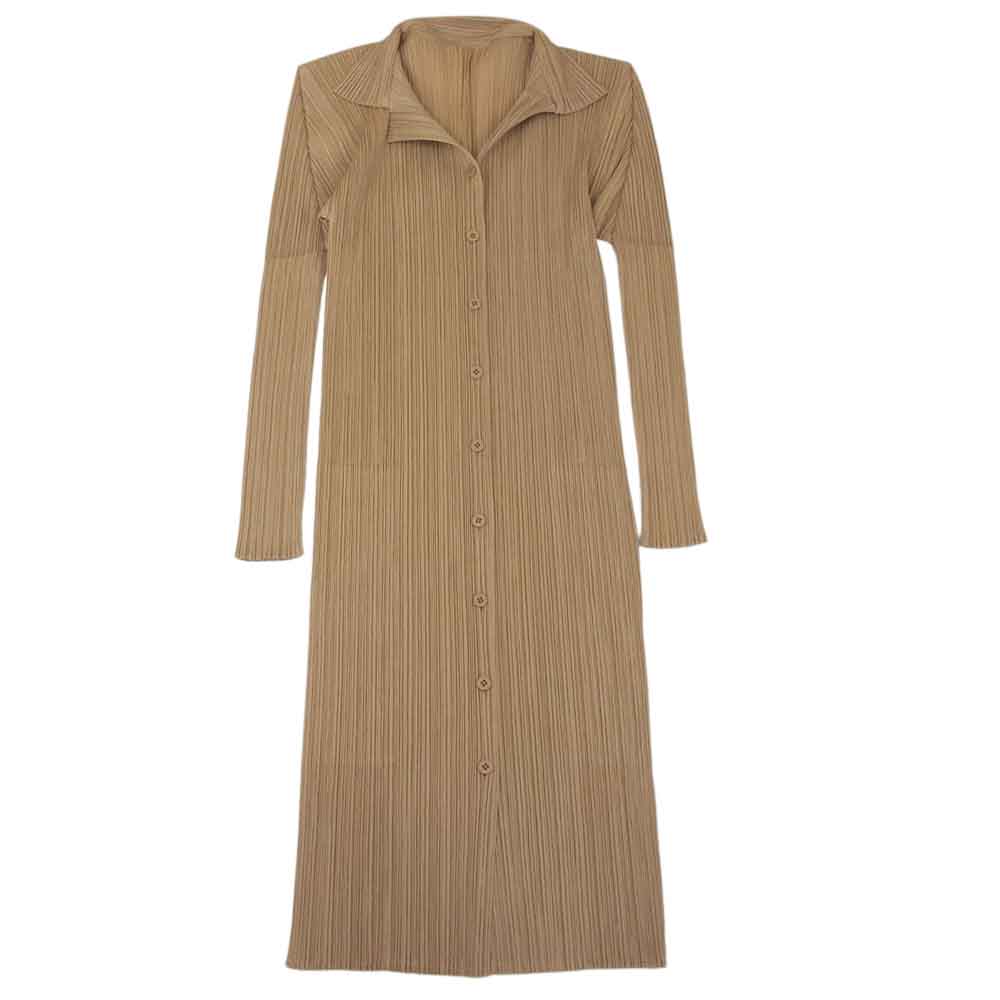 PLEATS PLEASE プリーツプリーズ イッセイミヤケ PP74-JK625 プリーツ加工 ロング シャツ ブラウス ワンピース ベージュ  ベージュ系 3【美品】【中古】