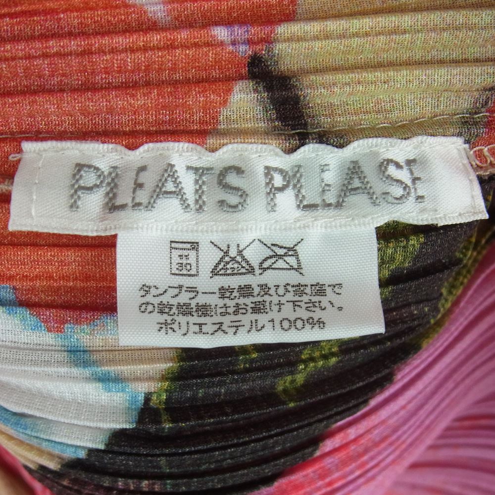 PLEATS PLEASE プリーツプリーズ イッセイミヤケ PP12-JC231 プリーツ加工 イラスト転写プリント ボルトネック ジップ カットソー 長袖 オレンジ系 マルチカラー系 3【美品】【中古】