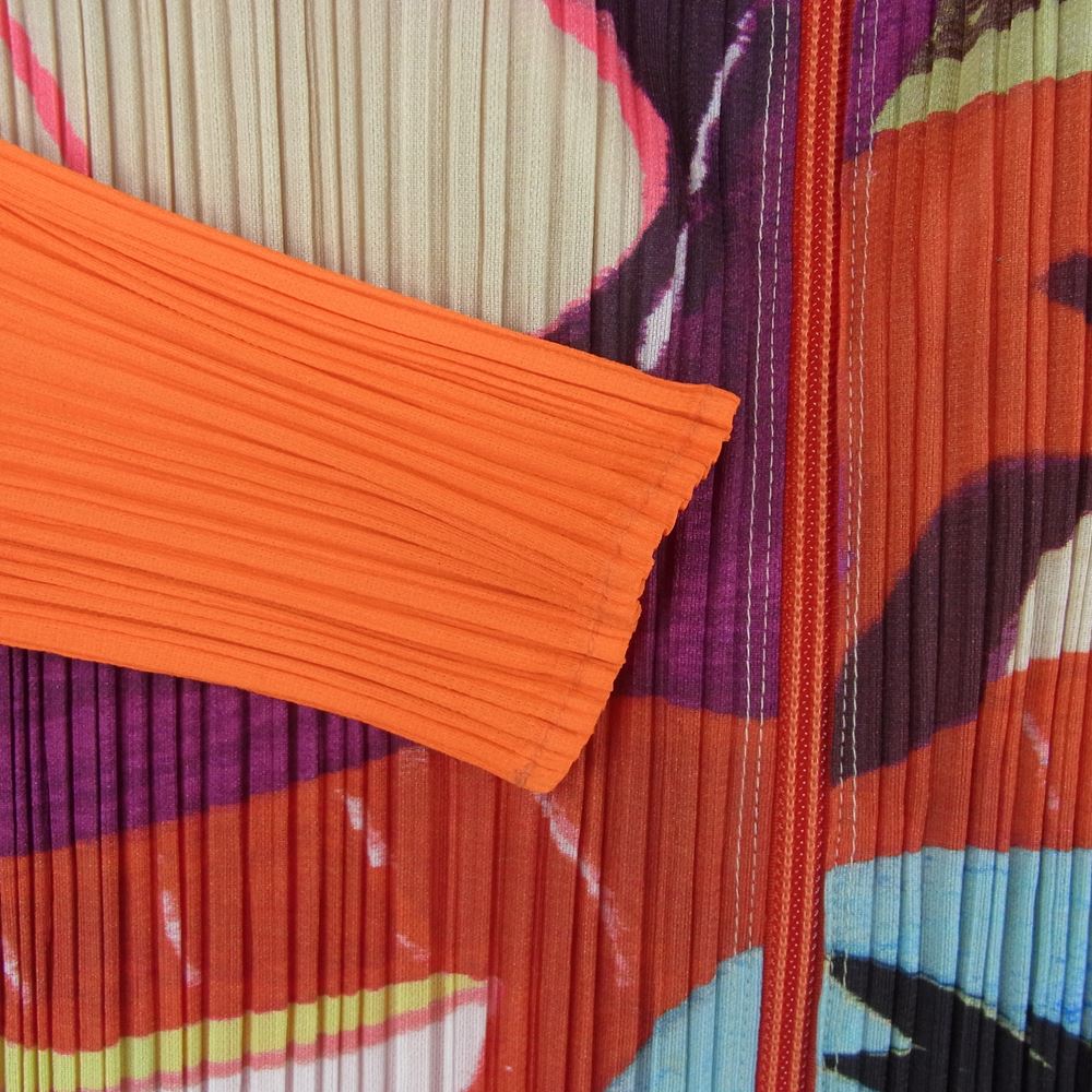 PLEATS PLEASE プリーツプリーズ イッセイミヤケ PP12-JC231 プリーツ加工 イラスト転写プリント ボルトネック ジップ カットソー 長袖 オレンジ系 マルチカラー系 3【美品】【中古】