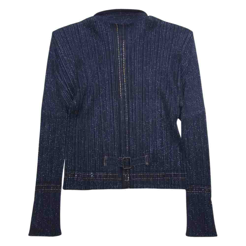 PLEATS PLEASE プリーツプリーズ イッセイミヤケ PP94-JD643 プリーツ加工 デニム転写プリント  ジップ ジャケット ネイビー系 3【美品】【中古】