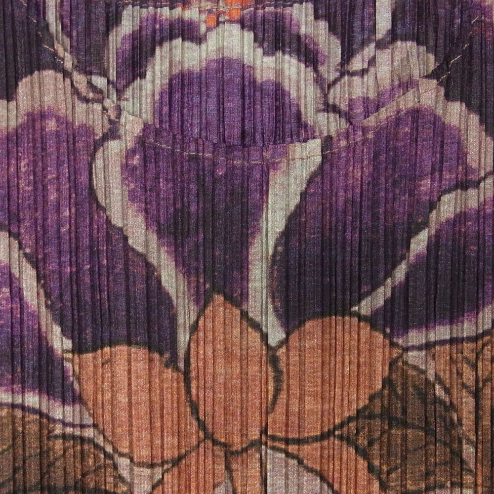 PLEATS PLEASE プリーツプリーズ イッセイミヤケ PP84-JH777 プリーツ加工 花柄 フラワー 総柄 フレンチスリーブ ワンピース ブラウン系 パープル系 2【美品】【中古】