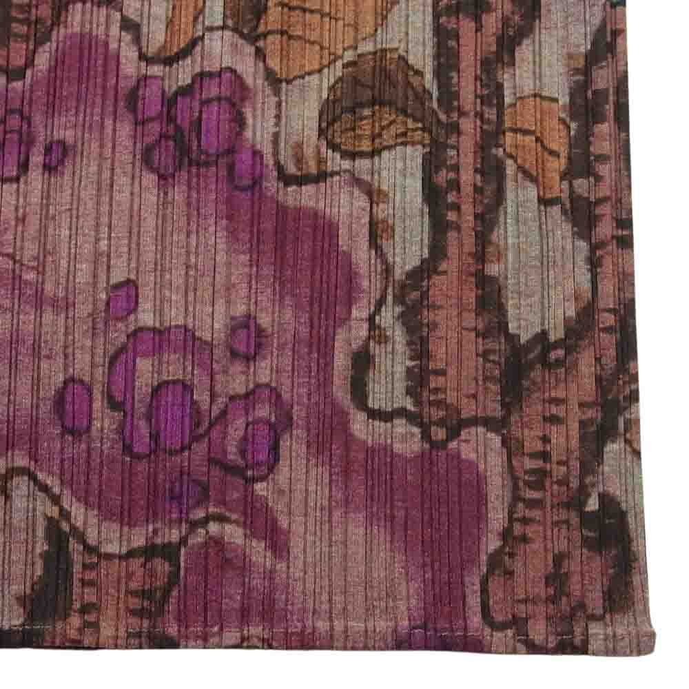 PLEATS PLEASE プリーツプリーズ イッセイミヤケ PP84-JH777 プリーツ加工 花柄 フラワー 総柄 フレンチスリーブ ワンピース ブラウン系 パープル系 2【美品】【中古】