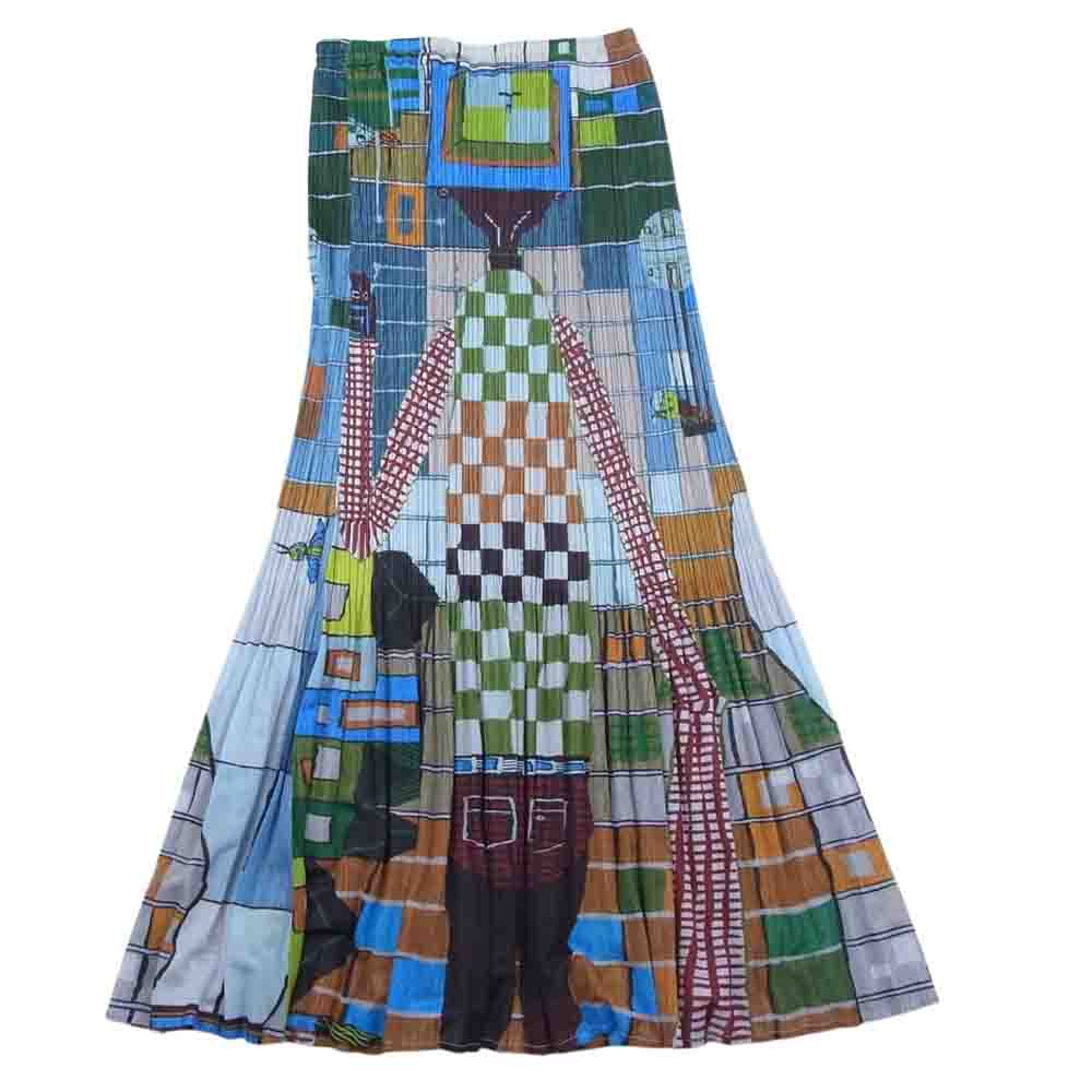 PLEATS PLEASE プリーツプリーズ イッセイミヤケ PP14-JG145 グラデーションプリーツ 総柄 フレア  ロング スカート マルチカラー系 2【美品】【中古】