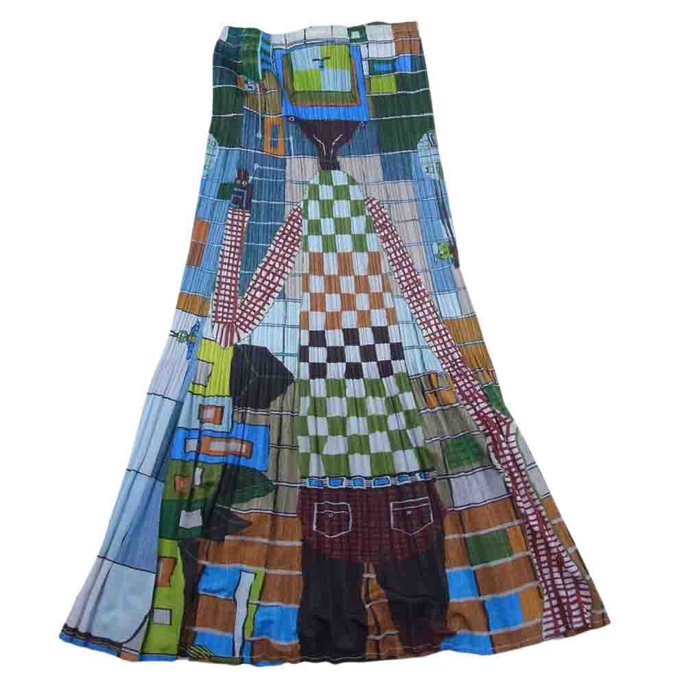 PLEATS PLEASE プリーツプリーズ イッセイミヤケ PP14-JG145 グラデーションプリーツ 総柄 フレア  ロング スカート マルチカラー系 2【美品】【中古】