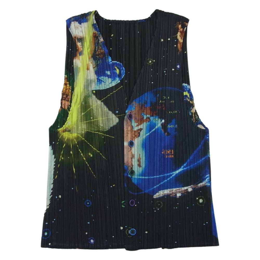 PLEATS PLEASE プリーツプリーズ イッセイミヤケ 2000 PP02-JE101 横尾忠則 MILLENNIUM KRISHNA VEST ミレニアムクリシュナ プリント ベスト ブラック系 マルチカラー系 3【美品】【中古】