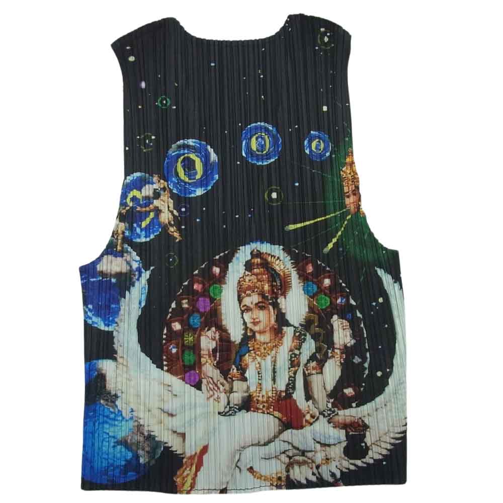 PLEATS PLEASE プリーツプリーズ イッセイミヤケ 2000 PP02-JE101 横尾忠則 MILLENNIUM KRISHNA VEST ミレニアムクリシュナ プリント ベスト ブラック系 マルチカラー系 3【美品】【中古】