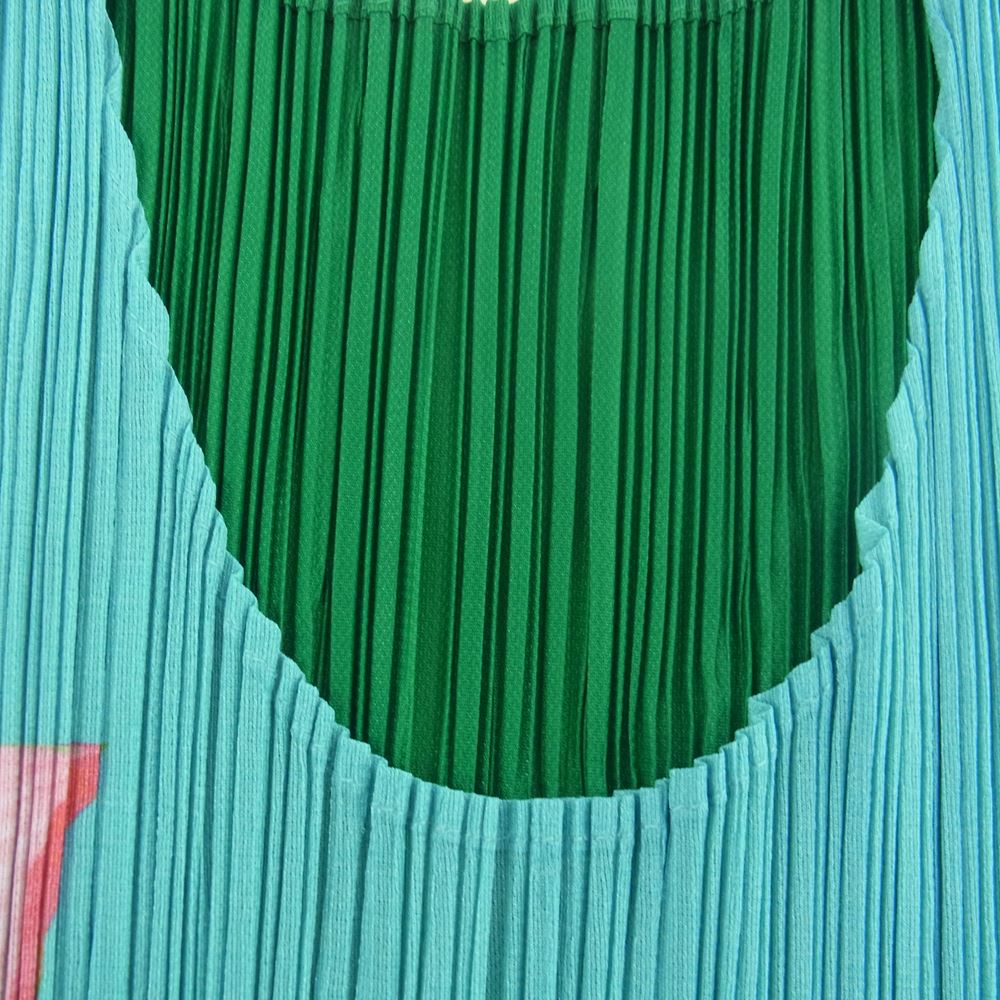 PLEATS PLEASE プリーツプリーズ イッセイミヤケ PP81-JH916 Machine Gun Baby Dress 鯛 蓮子 招福 おめでた プリント ノースリーブ ロング ワンピース マルチカラー系 2【美品】【中古】