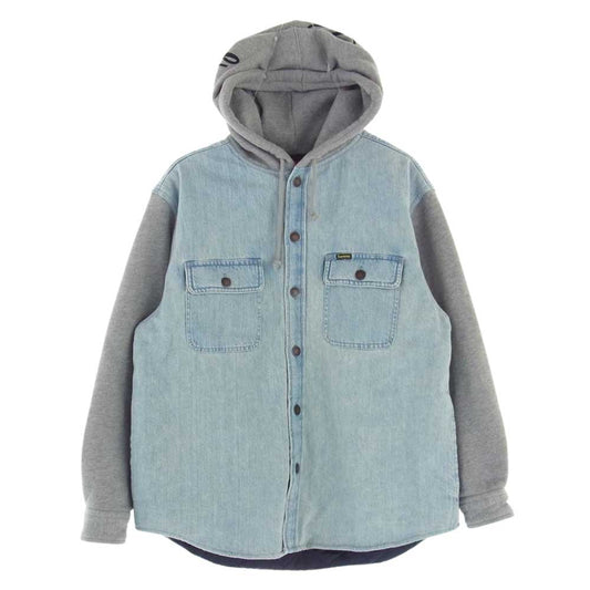 Supreme シュプリーム 22AW Fleece Hooded Denim Shirt シュプリーム フリースフーデットデニムシャツ プルオーバーパーカー ロゴ刺繍 中綿ジャケット インディゴブルー系 グレー系 S【中古】