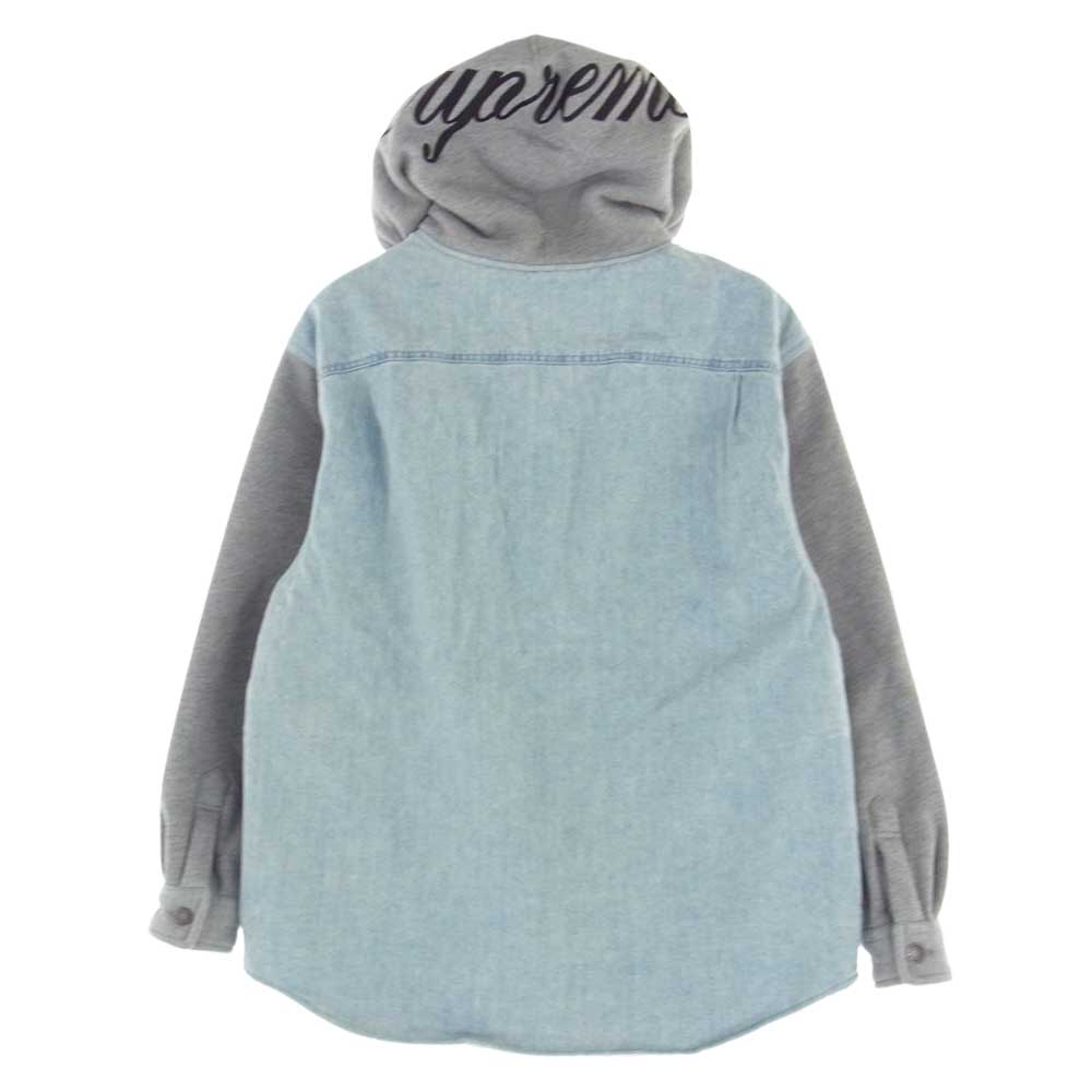 Supreme シュプリーム 22AW Fleece Hooded Denim Shirt シュプリーム フリースフーデットデニムシャツ プルオーバーパーカー ロゴ刺繍 中綿ジャケット インディゴブルー系 グレー系 S【中古】