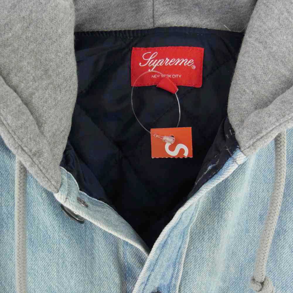 Supreme シュプリーム 22AW Fleece Hooded Denim Shirt シュプリーム フリースフーデットデニムシャツ プルオーバーパーカー ロゴ刺繍 中綿ジャケット インディゴブルー系 グレー系 S【中古】