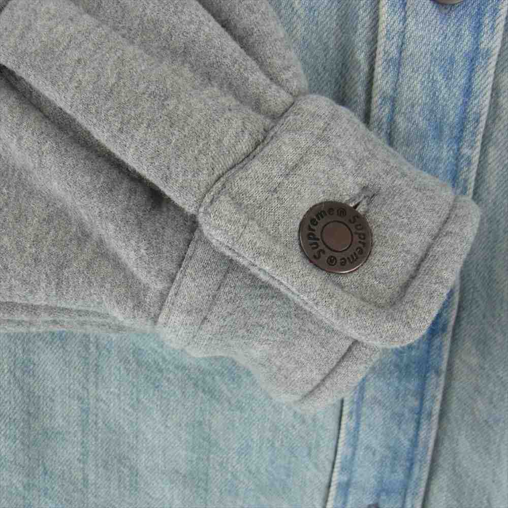 Supreme シュプリーム 22AW Fleece Hooded Denim Shirt シュプリーム フリースフーデットデニムシャツ プルオーバーパーカー ロゴ刺繍 中綿ジャケット インディゴブルー系 グレー系 S【中古】