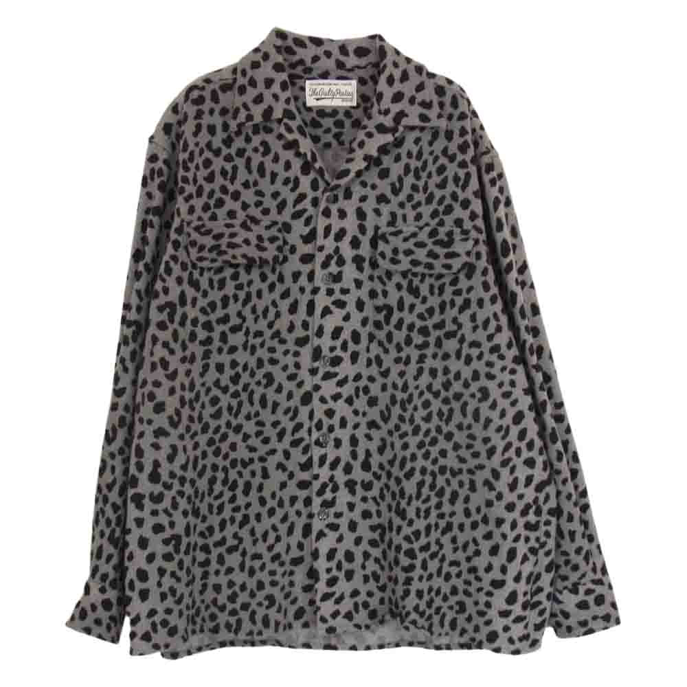 WACKO MARIA ワコマリア 20AW LEOPARD WOOL OPEN COLLAR SHIRT ウール オープンカラー レオパード 長袖 シャツ グレー系 L【中古】