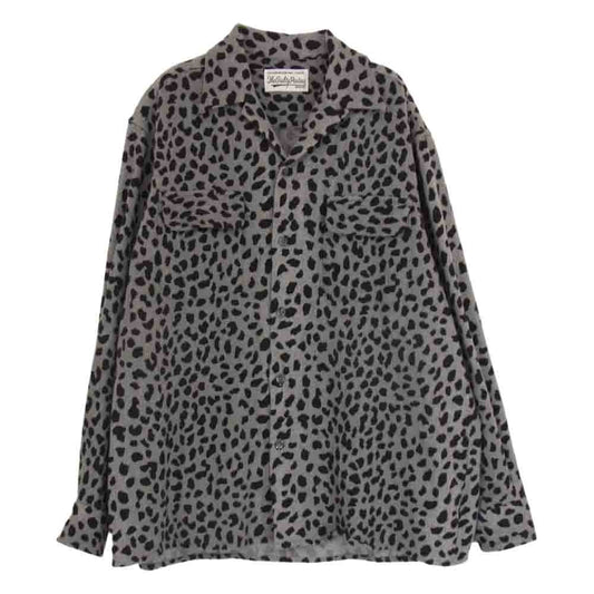 WACKO MARIA ワコマリア 20AW LEOPARD WOOL OPEN COLLAR SHIRT ウール オープンカラー レオパード 長袖 シャツ グレー系 L【中古】