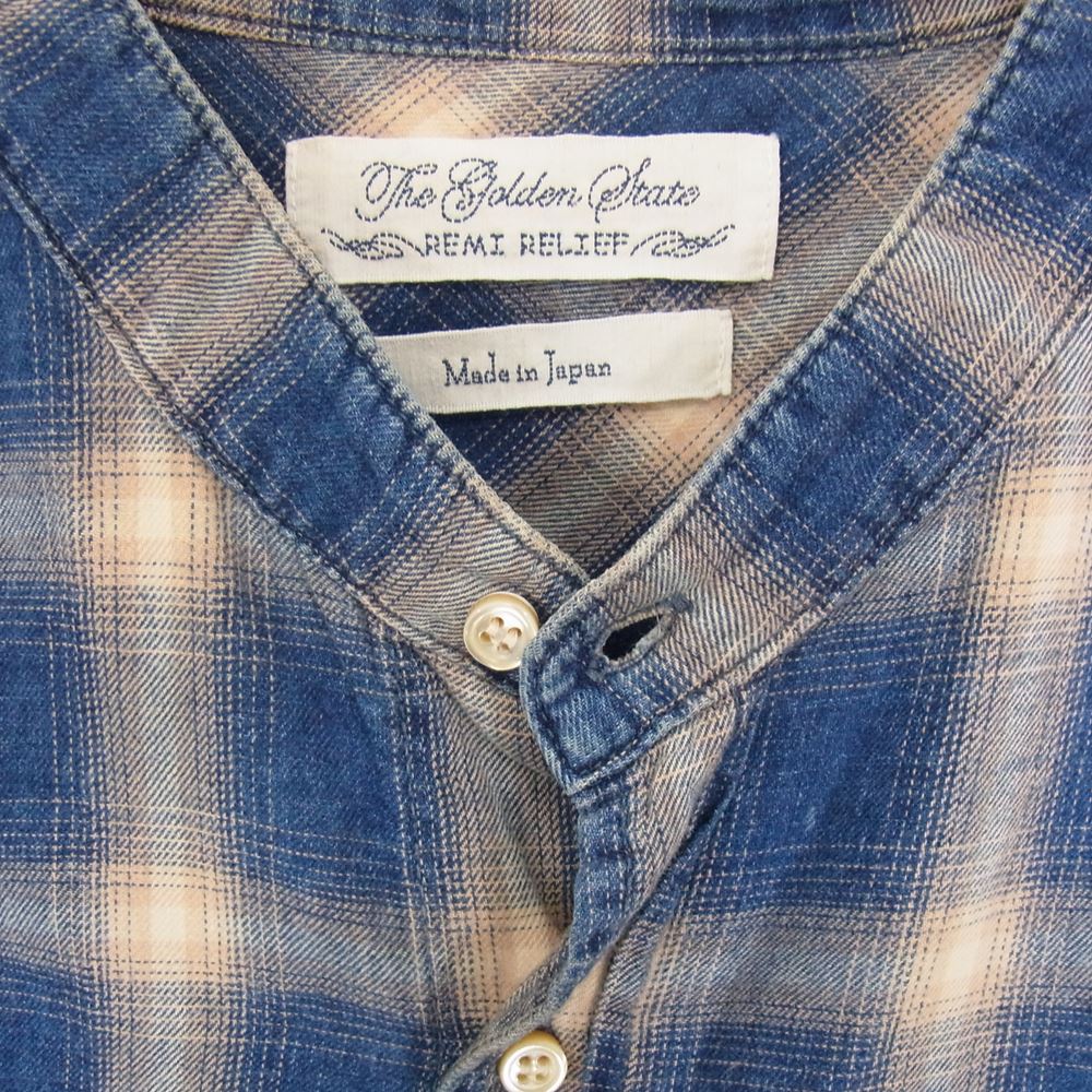 REMI RELIEF レミレリーフ スタンドカラー チェック シャツ ブルー系 S【中古】