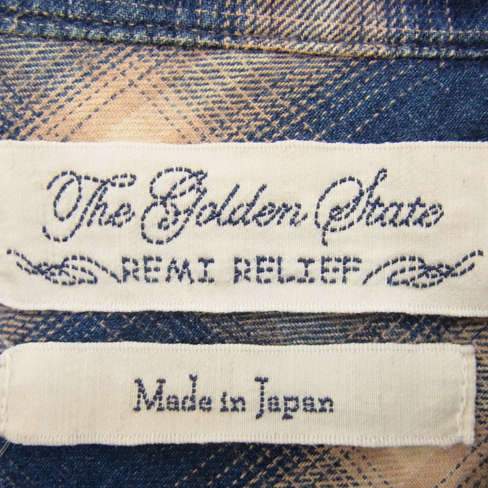 REMI RELIEF レミレリーフ スタンドカラー チェック シャツ ブルー系 S【中古】