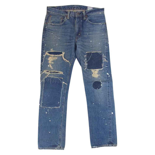 orSlow オアスロウ 107 IVY FIT DENIM DAMAGE ダメージ加工 アイビーフィット テーパード デニム パンツ インディゴブルー系 S【中古】