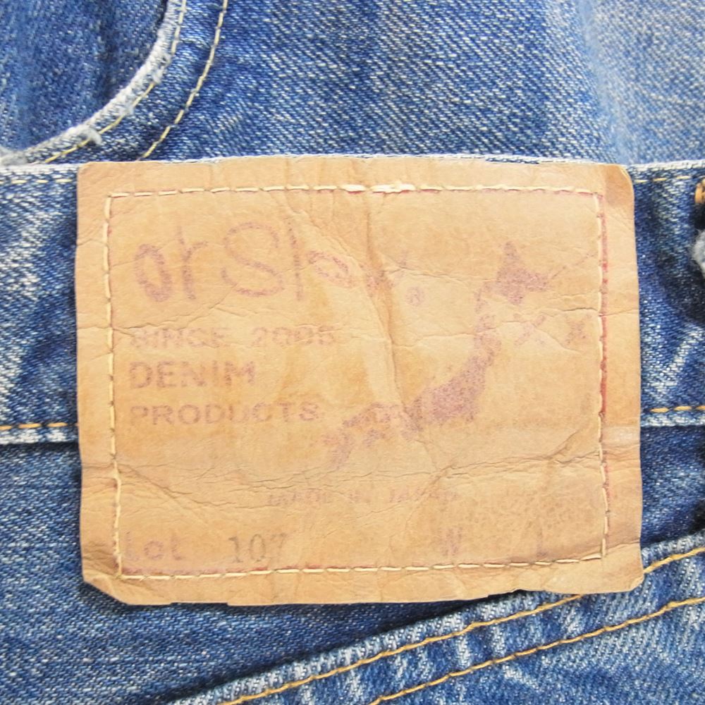 orSlow オアスロウ 107 IVY FIT DENIM DAMAGE ダメージ加工 アイビーフィット テーパード デニム パンツ インディゴブルー系 S【中古】
