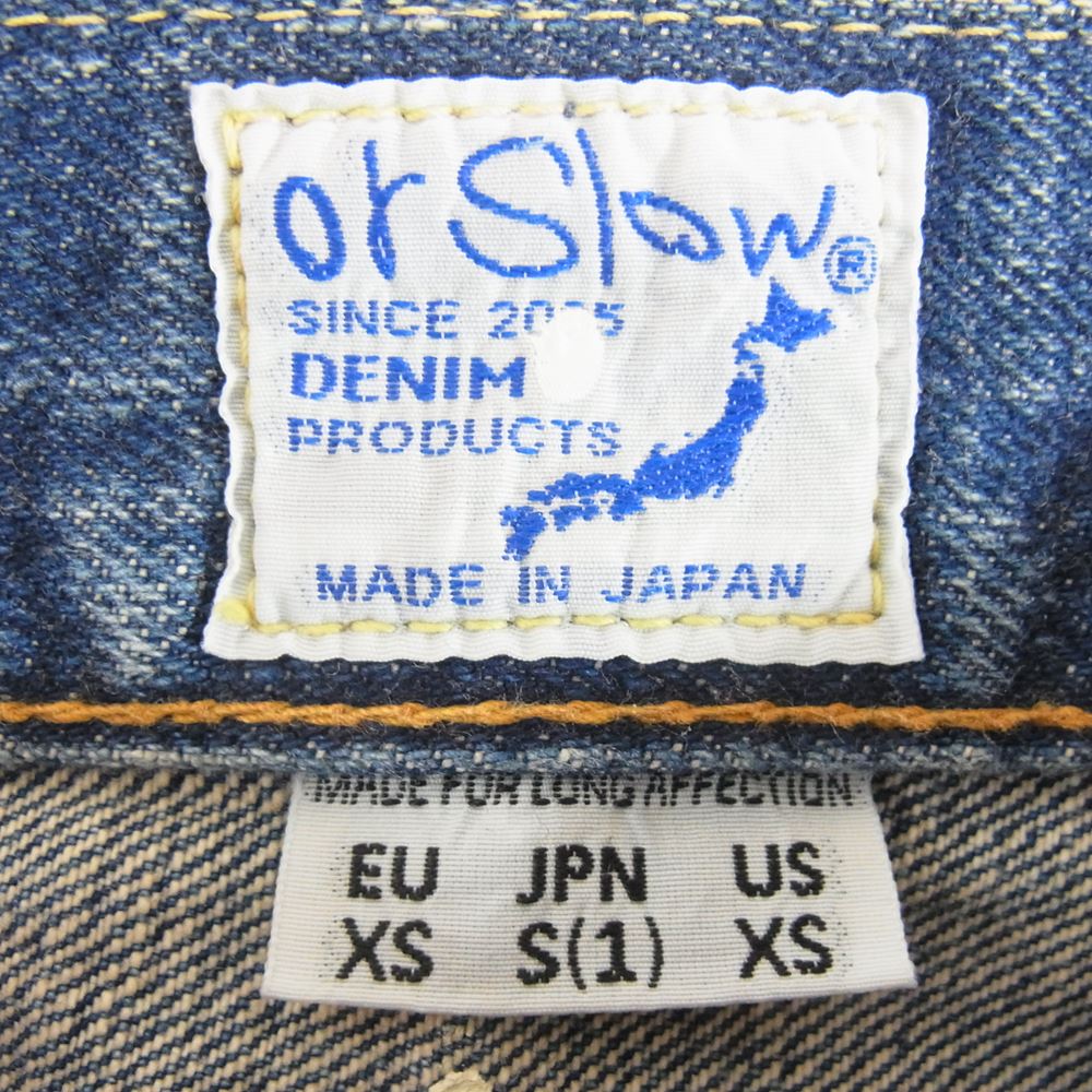 orSlow オアスロウ 107 IVY FIT DENIM DAMAGE ダメージ加工 アイビーフィット テーパード デニム パンツ インディゴブルー系 S【中古】