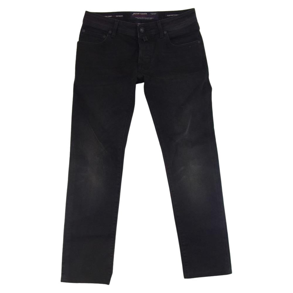 JACOB COHEN ヤコブコーエン STYLE 622.C ハラコパッチ ボタンフライ 5ポケット ウォッシュ加工 ストレッチ スリム デニムパンツ ブラック系 30【中古】